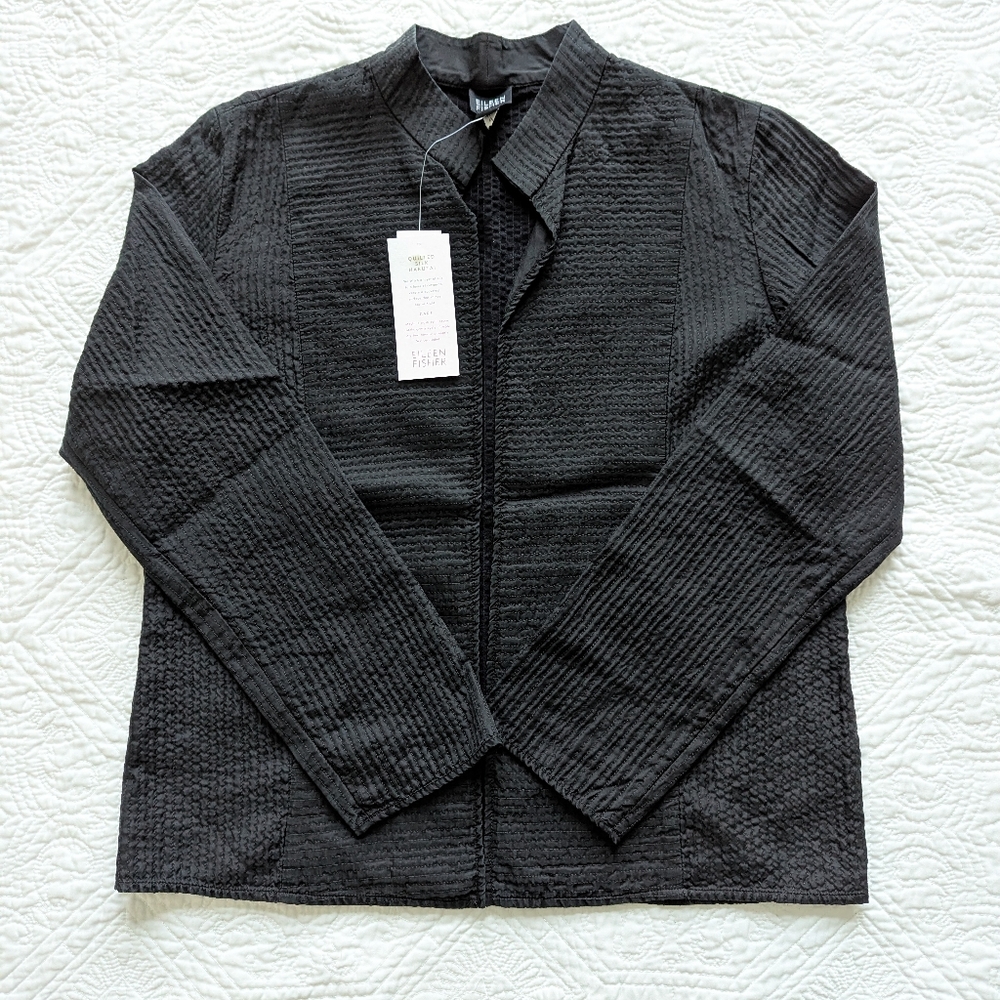 Eileen Fisher Black Quilted Silk Habutai
